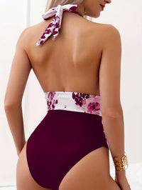 Women's One-piece Color Block Tight Long Sleeve Zipper Swimsuit