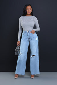 Women's Ripped High Waist Loose Straight Wide Leg Jeans