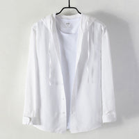Men's Cotton And Linen Casual Hooded Long-sleeved Shirt