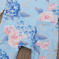 Girls' Long-sleeved Flower Climbing Romper And Headband Jumpsuit
