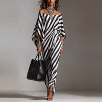 Womens Fashionable Loose Striped Off-Shoulder Dress