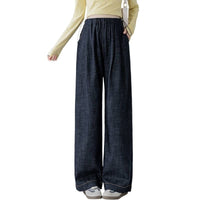 Dark Blue Fade-Resistant Wide-Leg Rayon Straight-Leg Maternity Jeans