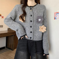 French Style Temperament Flower Round Neck Sweater Short Knitted Cardigan
