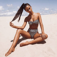 Ladies Split Swimsuit Filigree High Waist Bikini