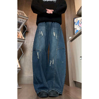 Retro Washed Distressed Loose Straight-leg Wide-leg Pants