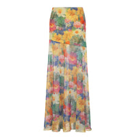 Island Oil Painting Style Blooming Printed Mesh Skirt