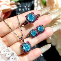 Rose-cut Brilliant Sugar-heart Navy Zircon Stud Earrings