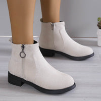 Square Heel Suede Round Buckle Side Zipper Short Tube Female Plus Size
