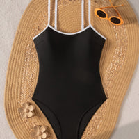 Adjustable Shoulder Straps, Black-and-white Contrast One-piece Swimsuit