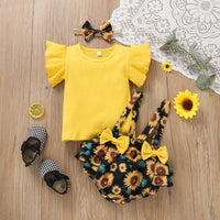 Baby Girl Sunken Stripe Bow Back Shorts 3-piece Set