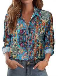 Womens 3D-printed Floral Loose-fit Blouse