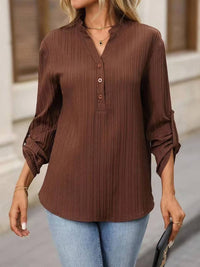 V-neck Partially Open-buttoned Shirt Fashionable And Versatile Top