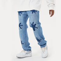 Retro Burnt Flowers Niche Wash Old Jeans For Men And Women