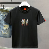 Men's Cotton Crew-Neck Versatile Ethnic-Style Embroidered Short-Sleeve T-Shirt
