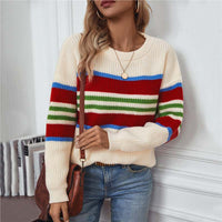 Drizzling Rainbow Striped Pullover Women's Sweater