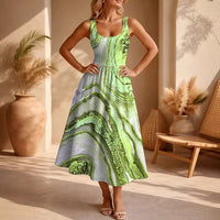 Vacation-Ready Bohemian-Style Printed Abstract Pattern Sleeveless U-Neck Midi Dress