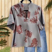 New Fashionable Womens Printed V-neck Shirt