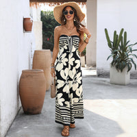 Floral-print Lace-up Bandeau Backless Jumpsuit