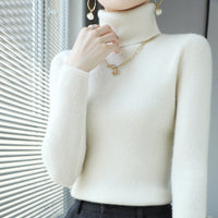 Slim Fit Women's Turtleneck Short Pure Wool Sweater