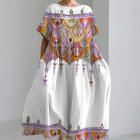 Womens Loose-fitting Round-neck Fashionable Printed Dress