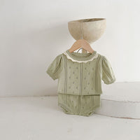 Hollow Knitted Short Sleeve Set