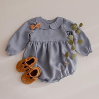 Collar Lapel Long-sleeved Cotton And Linen Pure Plain Romper