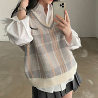 Autumn And Winter Plus Size Plaid Knitted Vest Sweater