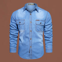 Cotton Bamboo Denim Long-sleeved Shirt Men's Casual Cotton Washed Jacket