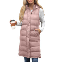 Ladies Hooded Sleeveless Zipper Cotton Padded Thickened