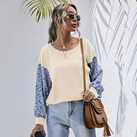 Women's AutumnWinter Crew-Neck Color-Block Patchwork Long-Sleeve