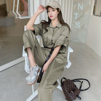 Fashionable Hong Kong Style Casual Workwear Wide Leg Jumpsuit