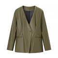 Women's Long-sleeved V-neck Leather Jacket