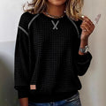 Womens Artistic Vintage Crew-Neck Long-Sleeve Jacquard Plaid Knit Sweater