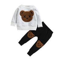 Children's Bear Patch Long-sleeved Sweatshirt Pants Set