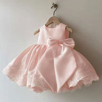 Pure Color Girls Dress Dress Long Bow Princess Dress