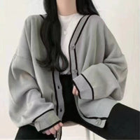 Contrast Color V-neck Knitted Cardigan Sweater Coat