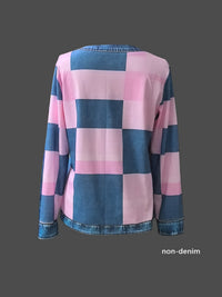 Womens Light Blue Plaid-Panelled Sweatshirt