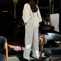 Three-quarter Sleeve Cardigan Top And Loose Wide-leg Pants Two-piece Set