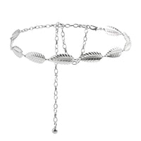 Metallic Silver Women's Waist Chain Feather Leaves Everything Dress Shirt Chain Simple Accessories