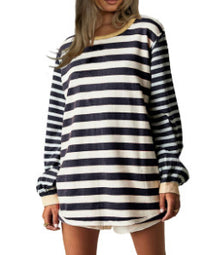 Women's Loose-fitting Casual Striped Hoodie