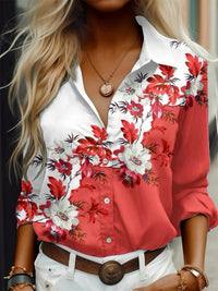 New Womens Delicate Floral Print Long Sleeve Shirt