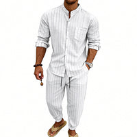 High-street Striped Henley Shirt Jogger Pants