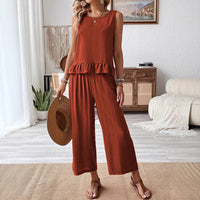 Solid-color Sleeveless Top And Capri Pants Set Womens Clothing