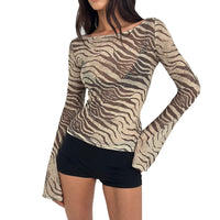 Womens Lightweight Loose-fitting Sexy Animal-print T-shirt Top