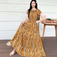 Summer Ethnic-style Elastic-waist Beach Bohemian Shoulder Dress
