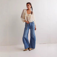 Early Autumn New Arrival Retro High-Waist Wide-Leg Denim Jeans Womens Loose-fit Designer Trousers