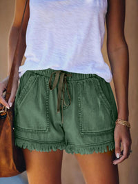 Fringed elastic loose jeans shorts