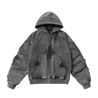 Winter American Retro Washed Distressed Hooded Fleece Lined Sweater