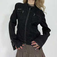 Washed-out Vintage Denim Jacket Simple Casual Zipper Pocket All-matching Long Sleeve Coat