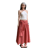 Lace-up Plaid Side Loose Zip Skirt